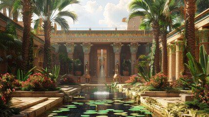 Wall Mural - A beautiful courtyard with a fountain in the center