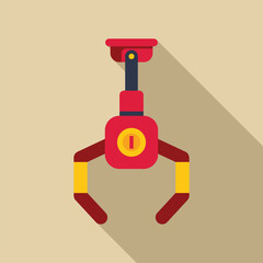Poster - red robotic arm holding something with three fingers, automation in modern factory