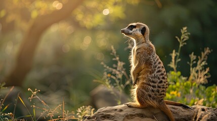 Wall Mural - Cute meerkats in their desert habitat