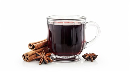 Wall Mural - Hot, warming mulled wine with spices on an isolated background	