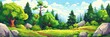 © Vlad - Cartoon Forest Landscape: Summer Scene with Trees, Stones, Bushes, and Nature Elements