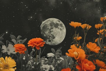 Paper collage of the moon flower astronomy outdoors.
