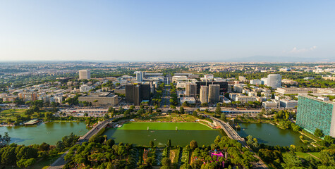 Wall Mural - Rome, Italy. World Exhibition Quarter - EUR. Panorama of the city on a summer morning. Sunny weather. Aerial view