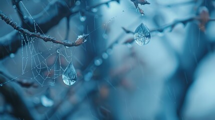  A tree branch drips with water, birds perch awaiting - suspended in moments