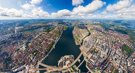 Sticker - Stockholm, Sweden. Riddarholmen. Panorama of the city in summer in cloudy weather. Aerial view