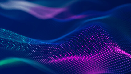 Leinwandbilder - Abstract futuristic wave background. Network connection dots and lines. Digital background. 3d rendering.	
