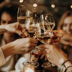 Poster - A group of people raising glasses in a toast at a networking event.