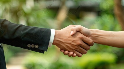 Poster - A handshake between a businessman and a businesswoman, sealing a deal. 