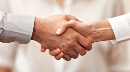 Poster - A handshake between a businessman and a businesswoman, sealing a deal. 