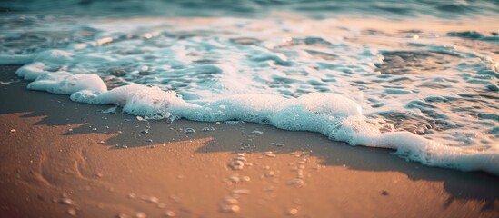 Aufkleber - Black Sea beach showing serene waves and sandy texture backdrop for summer vacation with an adventure theme Focus on copy space image