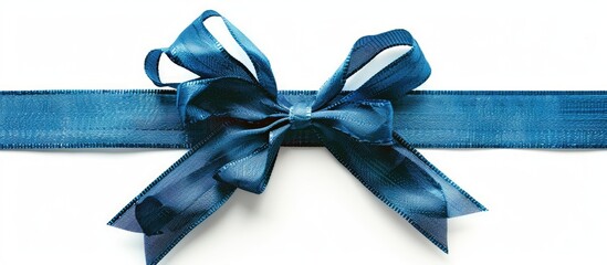 Aufkleber - Blue gift bow and cross ribbon on white background with copy space image