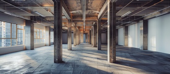 Aufkleber - Deserted office space with prominent pillars suitable for a copy space image