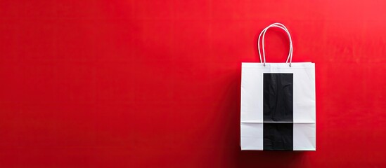 Aufkleber - Black Friday themed white paper bag on a red backdrop with copy space image hinting at sales discounts and shopping deals