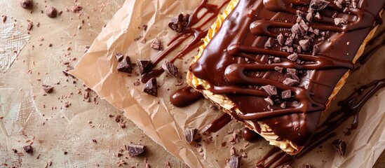 Aufkleber - Chocolate topped eclair cake viewed from above with ample copy space for different images
