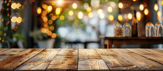 Aufkleber - Blurry restaurant background behind a table with copy space image