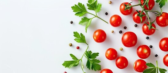Aufkleber - Image of cherry tomatoes and parsley leaf on white background with copy space image