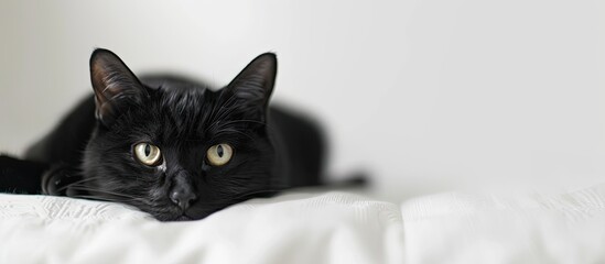 Poster - Black cat with a charming appearance on a white backdrop featuring copy space image