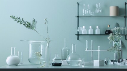 A minimalist science lab with clean lines and simple equipment