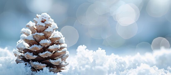 Poster - Christmas decoration Pine cone covered in faux snow perfect for festive settings with copy space image