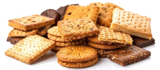 Poster - Assortment of biscuits for dessert snacking or breakfast isolated on a white background providing copy space image