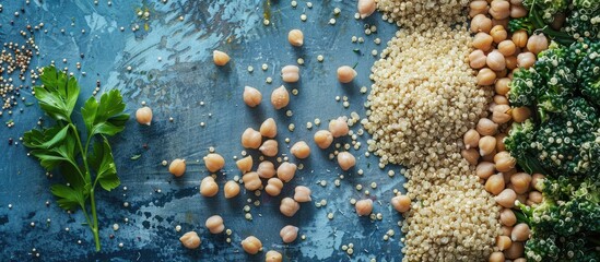 Poster - A close up image featuring a superfood recipe background with quinoa and chickpeas perfect for a copy space image