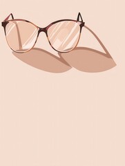 Wall Mural - A pair of brown tortoise shell eyeglasses with clear lenses lies on a pale pink background, casting a shadow below. Generative AI