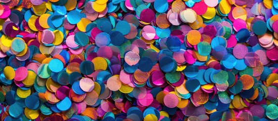 Poster - Colorful circular confetti scattered in a background with ample copy space image
