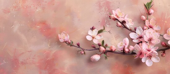 Poster - Almond blooms in their full glory set against a blank copy space image