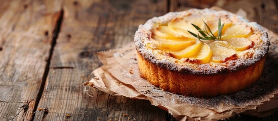 Poster - Delicious cakes with a golden crust in a rustic style on a wooden background perfect as a copy space image