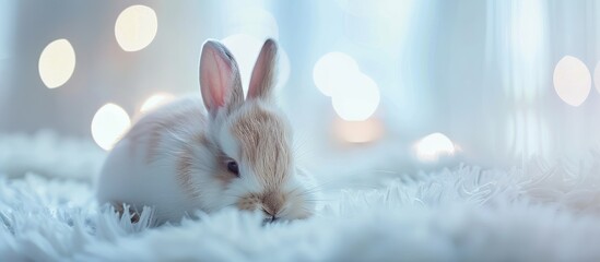Poster - Adorable small bunny with fluffy fur in a copy space image