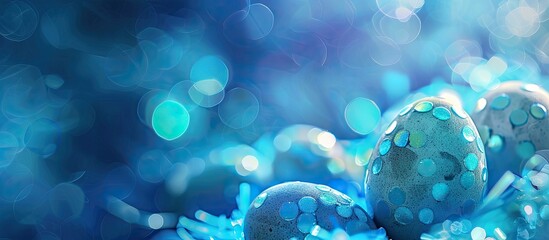 Aufkleber - Blue Easter banner featuring shiny eggs with a copy space image to add text