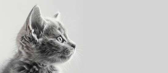 Poster - Adorable gray kitten staring to the side in a copy space image