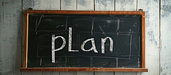 Poster - Chalkboard with plan written on it displayed against a white backdrop in a stock photo with copy space image
