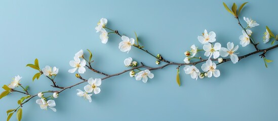 Aufkleber - Blue background with blooming spring twigs ideal for copy space image