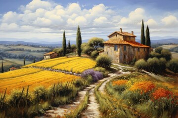 Canvas Print - Countryside painting house architecture. .