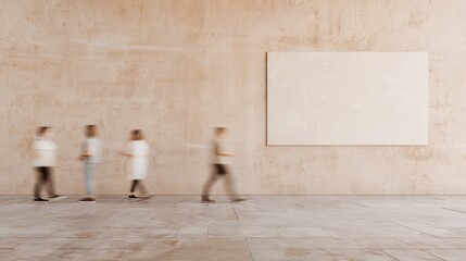 Aufkleber - Minimalist Indoor Wall Mockup with Motion Blur of People Passing By in Calm and Serene Ambiance