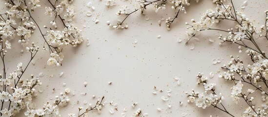 Poster - Beige backdrop showcasing blossoming branches with copy space image