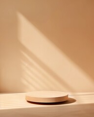 Aufkleber - Minimalist Mockup with Soft Brown Circular Podium and Terracotta Background in Diffused Lighting