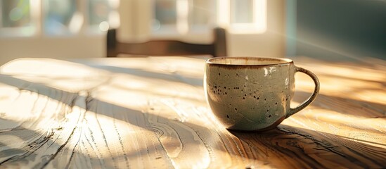 Aufkleber - Coffee filled ceramic cup resting on a table with a copy space image