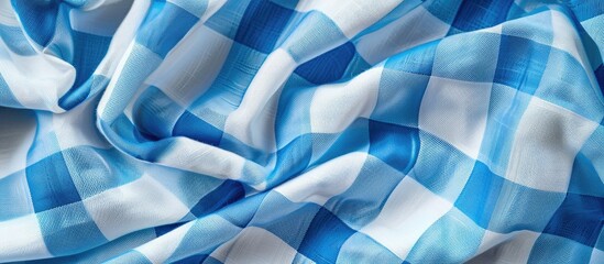 Poster - Blue and white gingham patterned fabric with copy space image for text