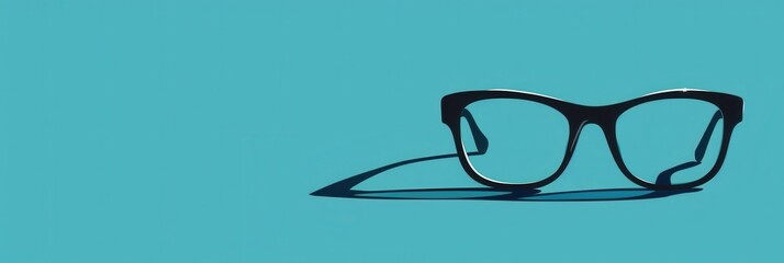 Fototapete - Black eyeglasses with a shadow cast on a teal blue background. Generative AI