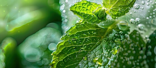 Aufkleber - Close up image of a refreshing mojito cocktail garnished with fresh mint featuring rum lime and soda with copy space image