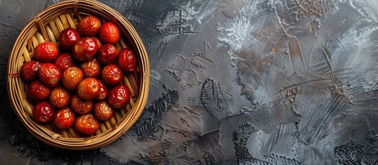 Poster - Bamboo plate with dates displayed copy space image