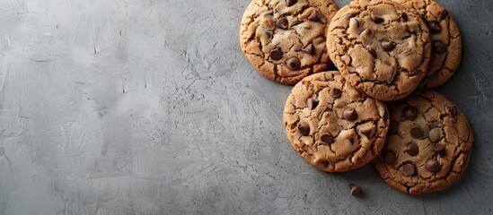 Poster - Top view of American chocolate chip cookies with copy space image