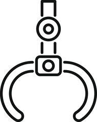 Poster - Simple line icon of a robotic arm gripper holding with two claws, isolated on a white background