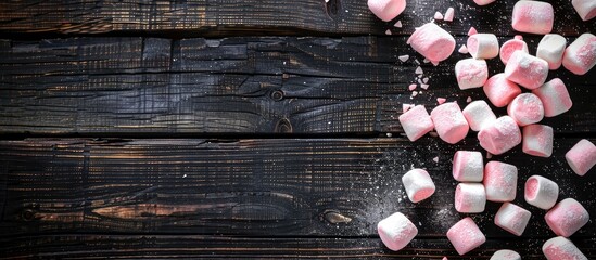 Aufkleber - Black wooden background with marshmallows providing copy space image