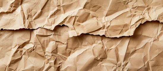 Leinwandbilder - Top view flat lay of crumpled craft paper with a textured edge ideal as a background for a copy space image