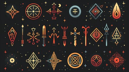 Wall Mural - Ancient rune, mystical symbols, flat design illustration