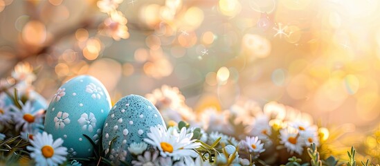 Aufkleber - Decorations for a Sunday Easter egg hunt with a festive and happy holiday vibe featuring Easter eggs. Creative banner. Copyspace image