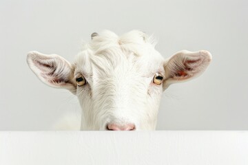 Sticker - Curious white goat portrait.